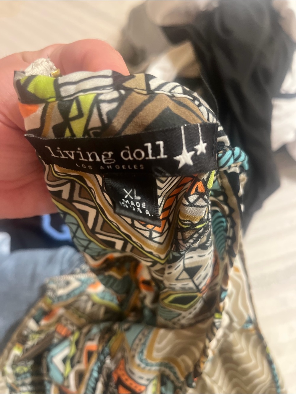 living doll Teal Multi-Print Spaghetti-Strap Mini Dress with Black-White Hem - Picture 3 of 3